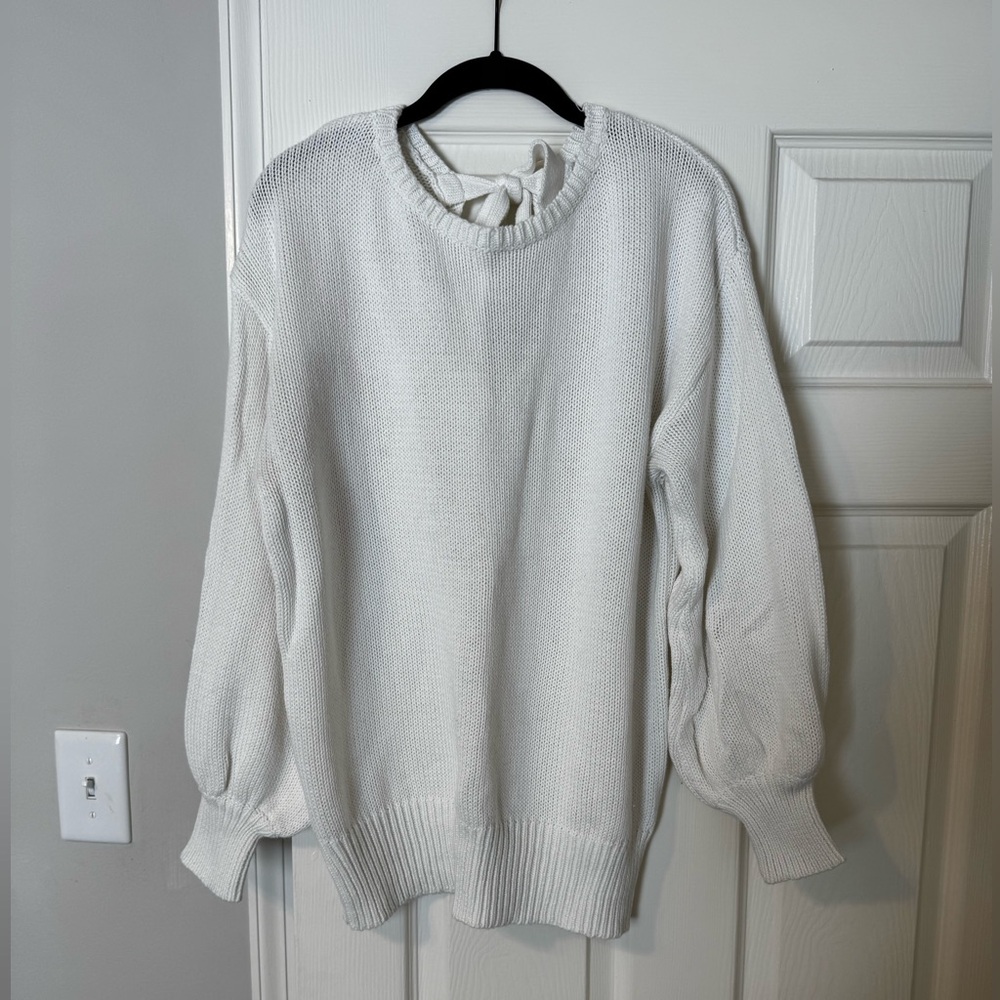Elegant White Women's Sweater with Bow tie back detail